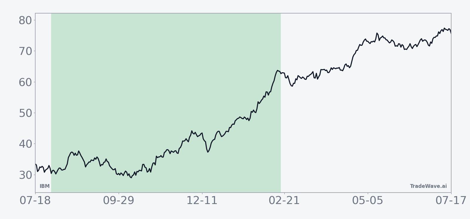 Historical seasonal average for IBM across the 202-day midterm-election-year window
