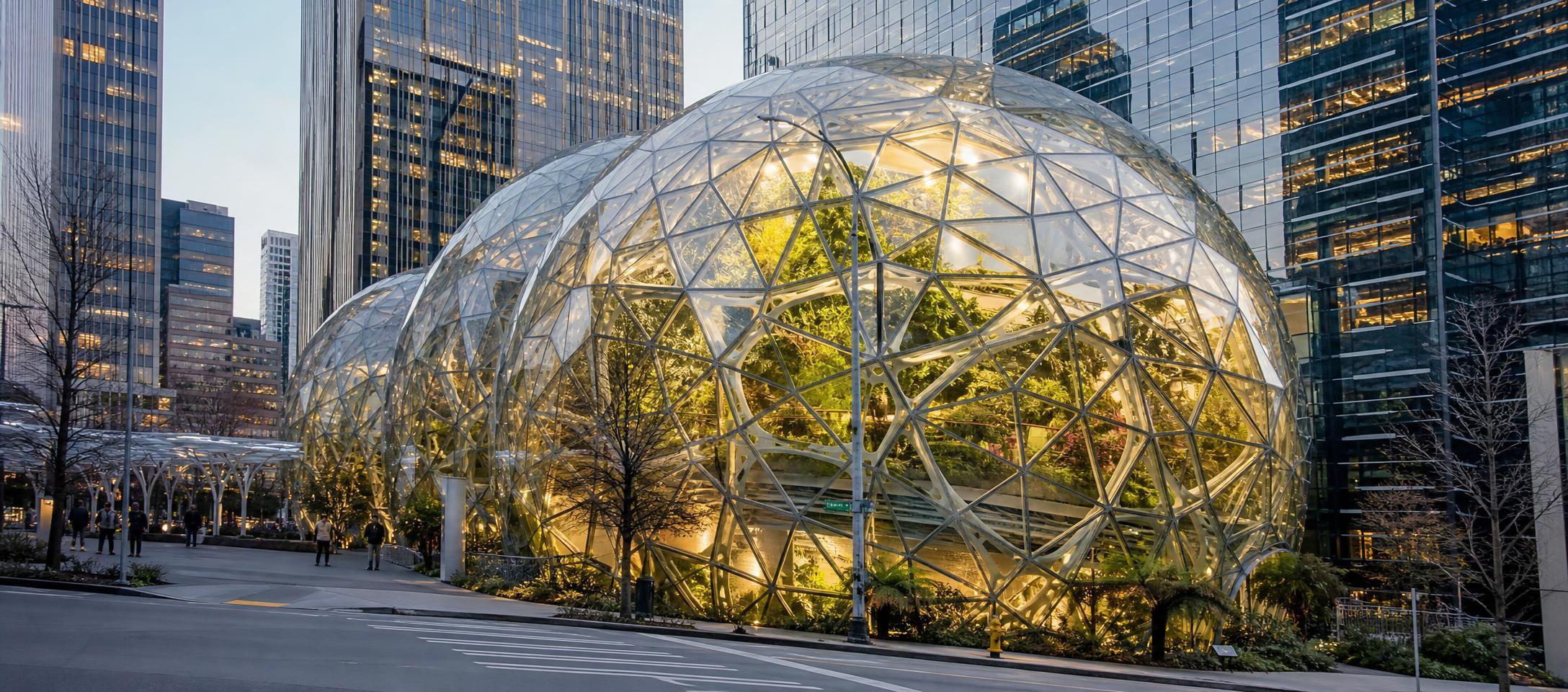 Conceptual illustration of an Amazon delivery route alongside cloud data centers as investors look toward a future seasonal window.