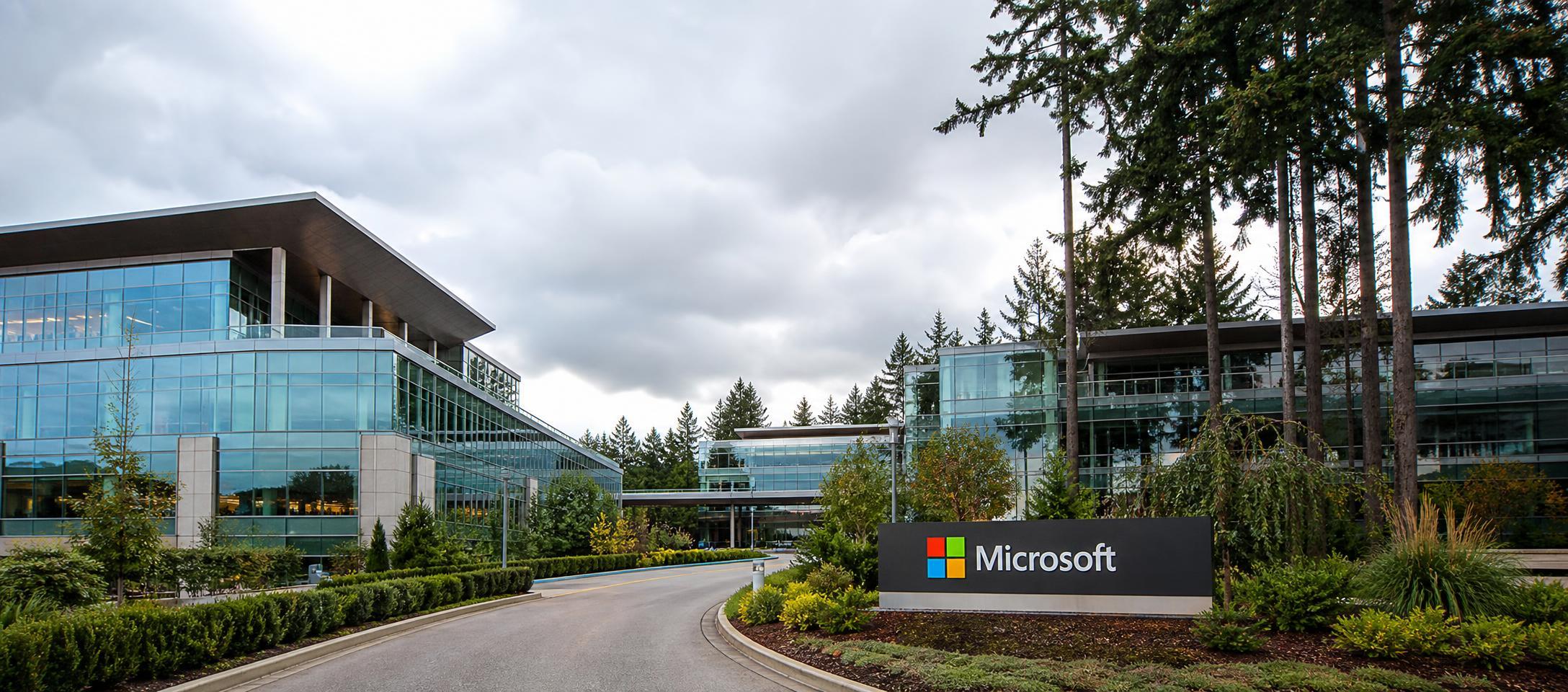 Conceptual illustration of cloud infrastructure and a financial calendar beside Microsoft shares.