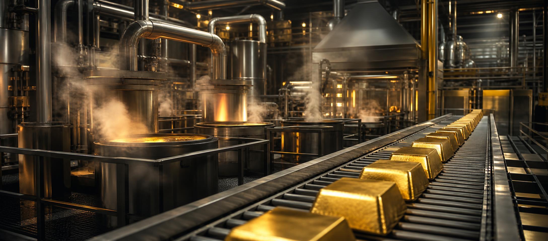 Conceptual illustration of gold futures beside an inflation report and a central bank calendar.